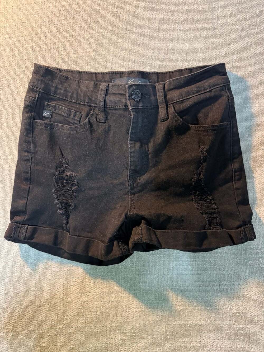 KanCan Women's Black Distressed Cuffed Denim Jean Shorts KC6036BK Size 26
